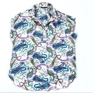 Massimo Dutti Silk Paisley Short Sleeve Blouse